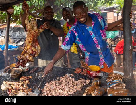 Grilled meat as street food, Savanes district, Kouto, Ivory Coast Stock ...