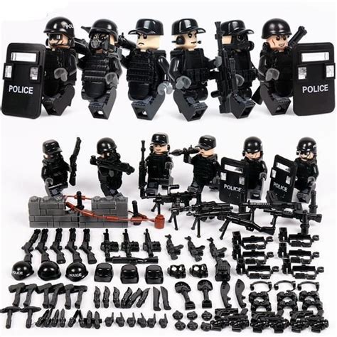 SWAT Military ww2 Lego Black Jeep Teams Figure Set City Police Weapon ...