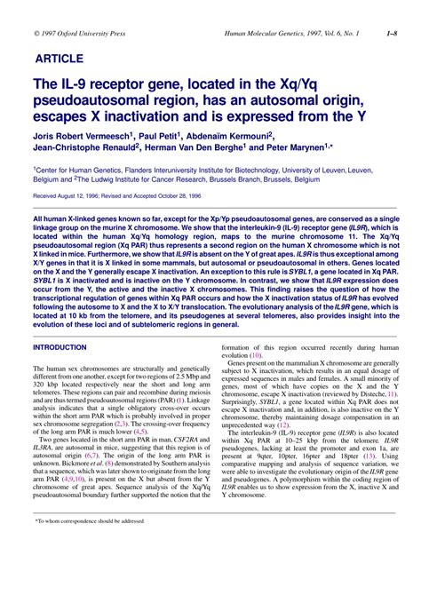 (PDF) The IL9 receptor gene, located in the Xq/Yq pseudoautosomal ...