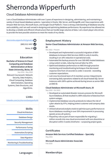 Google Cloud Database Administrator Resume Examples