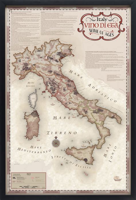 Italy Wine Regions MapItaly Wine of Ages Map – Vino di Eta – Framed