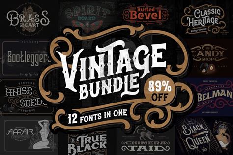 Vintage Fonts Bundle. 83 percent OFF!