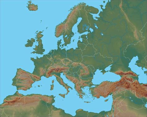 europe physical map; european mountains unlabled (C2; W6) | Geografia e ...