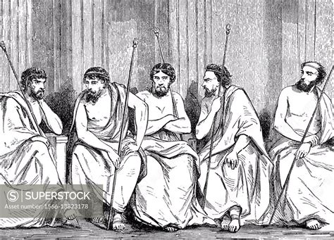 The 5 ephors, leaders of ancient Sparta. - SuperStock