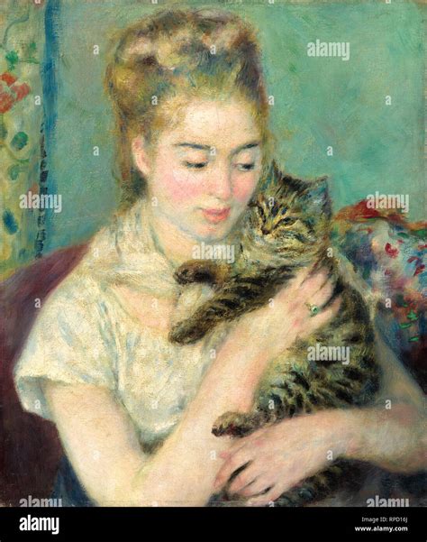 Renoir, Woman with a Cat, portrait painting in oil on canvas circa 1875 ...