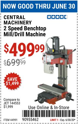 CENTRAL MACHINERY 2 Speed Benchtop Mill/Drill Machine for $499.99 ...