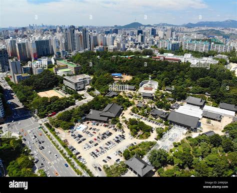 Aerial view Bongeunsa Temple in the Gangnam District of Seoul, Korea ...