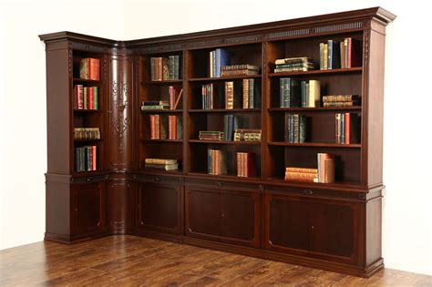 Library Corner Bookcase, Scandinavian 1920 Antique Carved Walnut, 9' 1 ...