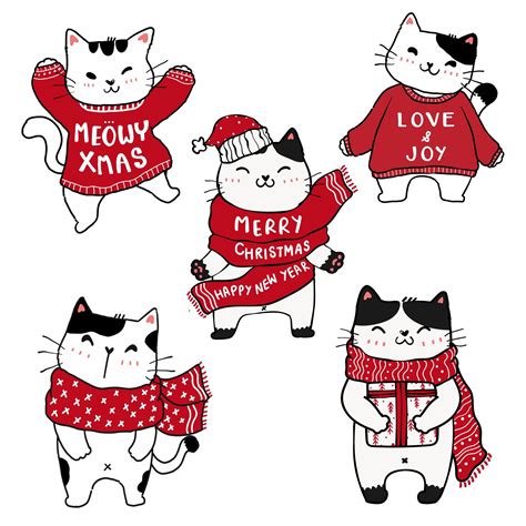 set of cute Christmas hand drawn cats 1943126 Vector Art at Vecteezy