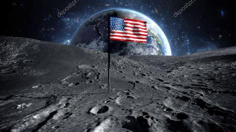 American flag on moon. 3d rendering Stock Photo by ©chagpg 118244760