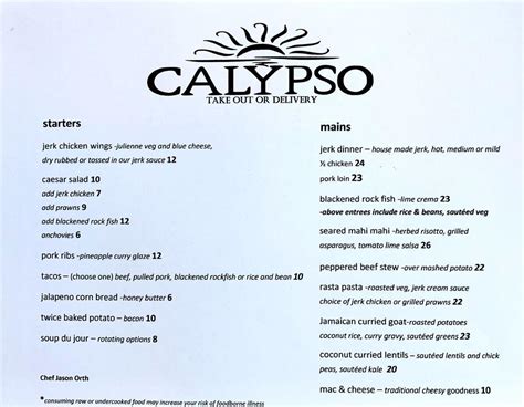 Menu at Calypso Edmonds restaurant, Edmonds