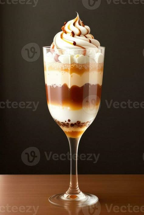 Ice cream sundae with caramel sauce in glass. Generative AI 26287759 ...