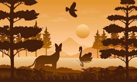 Silhouette forest landscape at sunset 4341668 Vector Art at Vecteezy