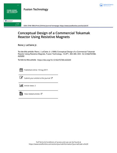 (PDF) Conceptual Design of a Commercial Tokamak Reactor Using Resistive ...