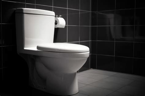 Premium Photo | A white toilet in a bathroom with black tiles on the walls.