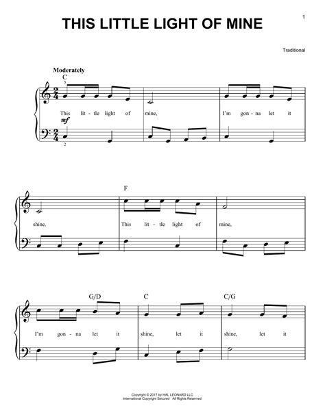 Pamela Schultz This Little Light Of Mine Sheet Music (Easy Piano) In G ...