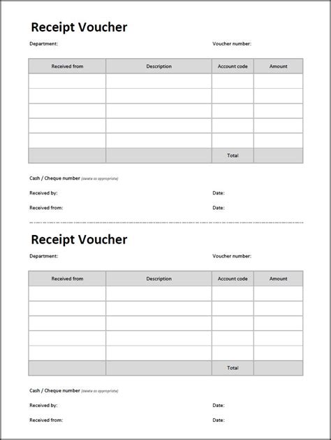 Receipt Voucher Template | Double Entry Bookkeeping