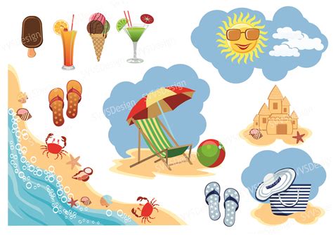 Summer Beach, Clipart, Vector, SVG, PNG . (vr) (72169) | Illustrations ...