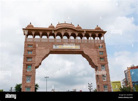 KHATU, RAJASTHAN, INDIA - AUGUST 2019 : Entry gate of Khatu Shyam baba ...