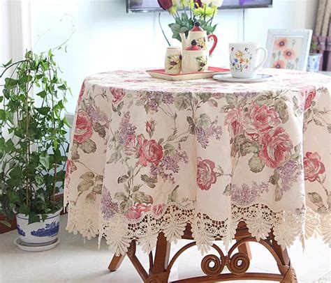 70 inch Round High end Floral Fabric Tablecloth Peony Embroidered ...