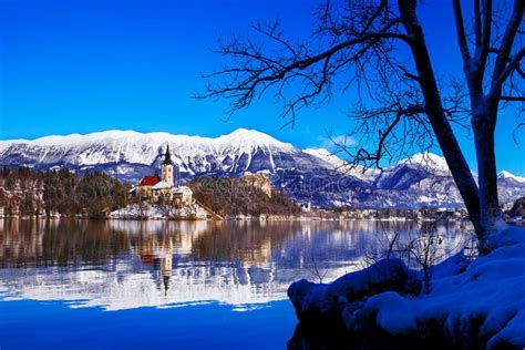 Lake Bled in Winter, Bled, Slovenia, Europe. Stock Photo - Image of ...