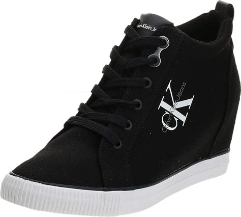 Amazon.com | Calvin Klein Women's Ritzy Canvas Blk Hi-Top Trainers ...