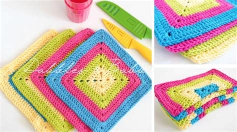 Colorful Solid Granny Square Dishcloth Crochet Pattern - Dabbles & Babbles