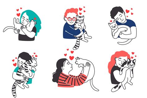 People hug pet cats (1349739) | Illustrations | Design Bundles