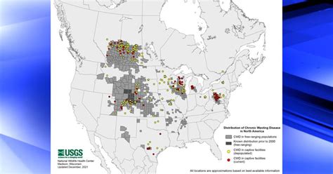 Map of where Chronic Wasting Disease has been identified ...