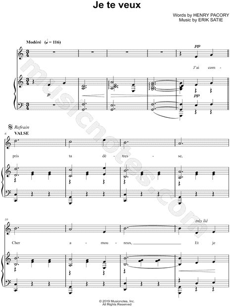 Erik Satie "Je te veux" Sheet Music in C Major - Download & Print - SKU ...