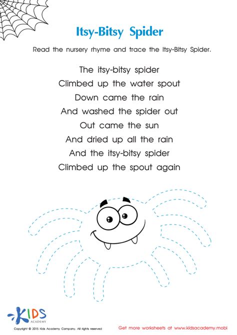 Itsy Bitsy Spider Nursery Rhyme PDF Worksheet: Free Printable PDF for Kids