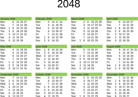 year 2048 calendar in English 22819483 Vector Art at Vecteezy