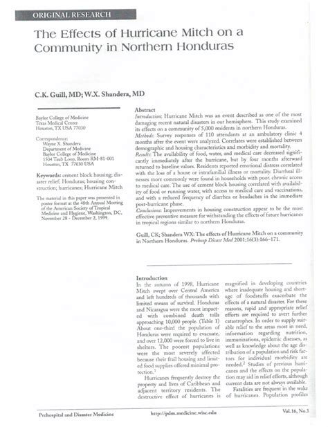 (PDF) The Effects of Hurricane Mitch on a Community in Northern Honduras