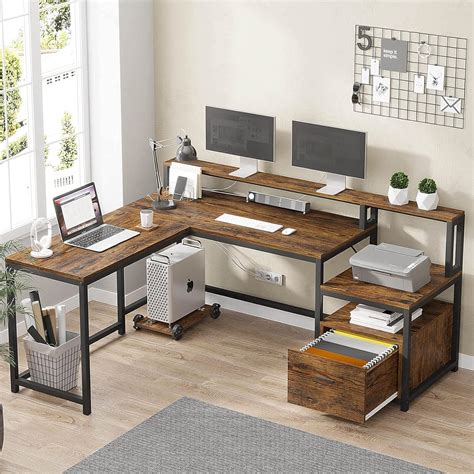 Sedeta L Shape Desk with File Drawer, 66'' Computer Corner Desk with ...