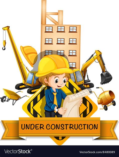 Engineer and building being under construction vector image on em 2020 ...