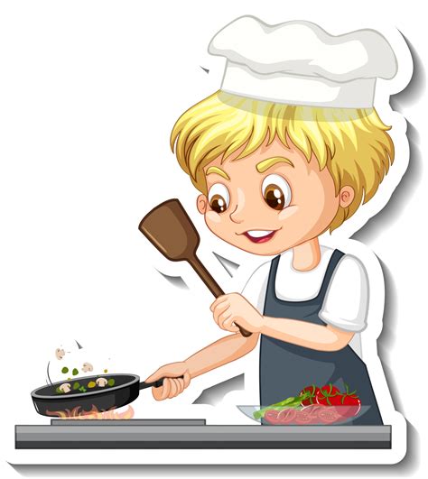 Sticker design with chef boy cooking food cartoon character 2988387 ...