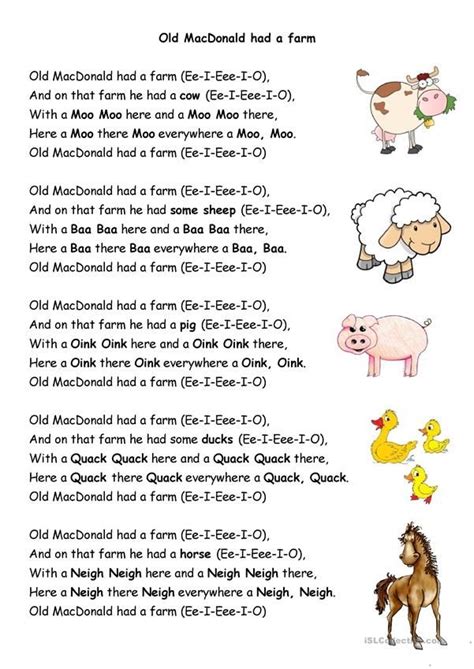 Old MacDonald had a farm | Nursery rhymes lyrics, Farm songs, Nursery ...