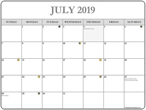 New Moon Phases For July 2019 Calendar, Full Moon Calendar July 2019 ...