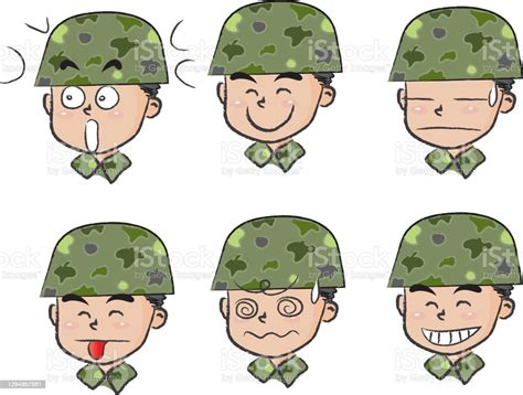 Vector Cartoon Soldier Emoji Set Stock Illustration - Download Image ...