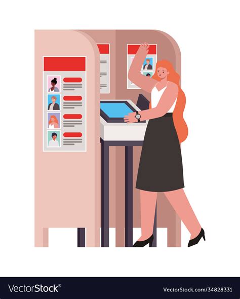 Woman with long orange hair in a voting booth Vector Image