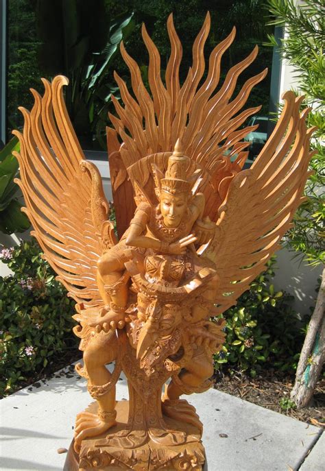 Large Hand Carved Vishnu on Garuda from Jackfruit Wood