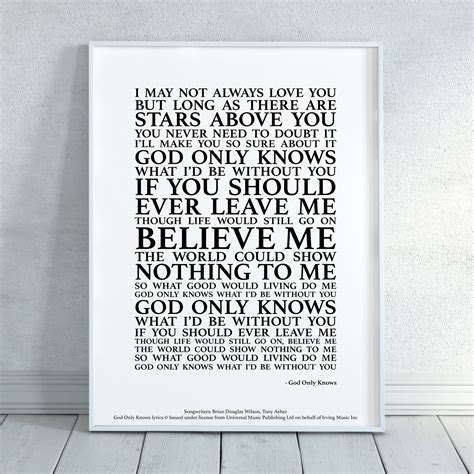 God Only Knows Song Lyrics Print Official Licensed Print | Etsy