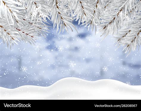 Christmas background with winter snow and tree Vector Image