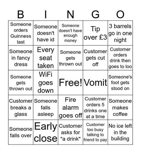 Bar bingo Card