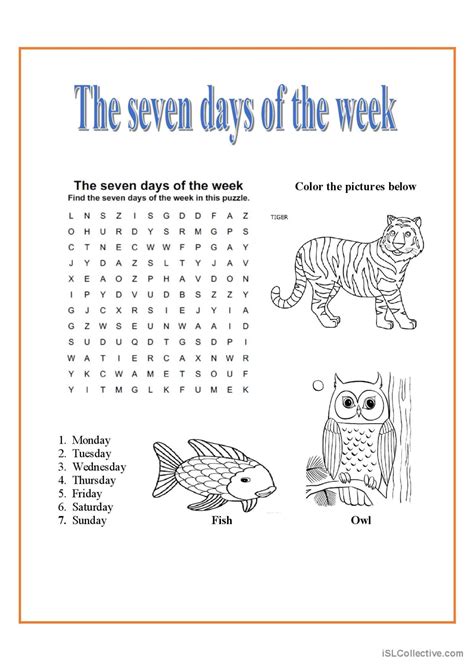 The seven days of the week wor…: English ESL worksheets pdf & doc