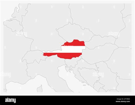 Austria map highlighted in Austria flag colors, gray map with ...