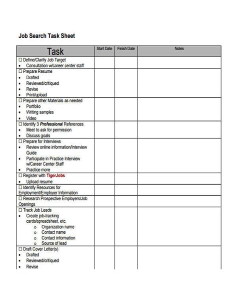 Printable Task List Sheet