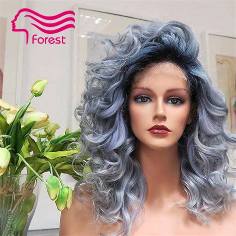 Brazilian ombre grey full lace human hair wigs wavy silver gray ...