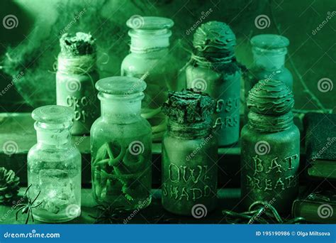 Witch Apothecary Jars Magic Potions Halloween Decoration Stock Photo ...