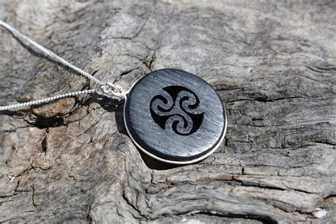 Irish bog oak triskelion necklace